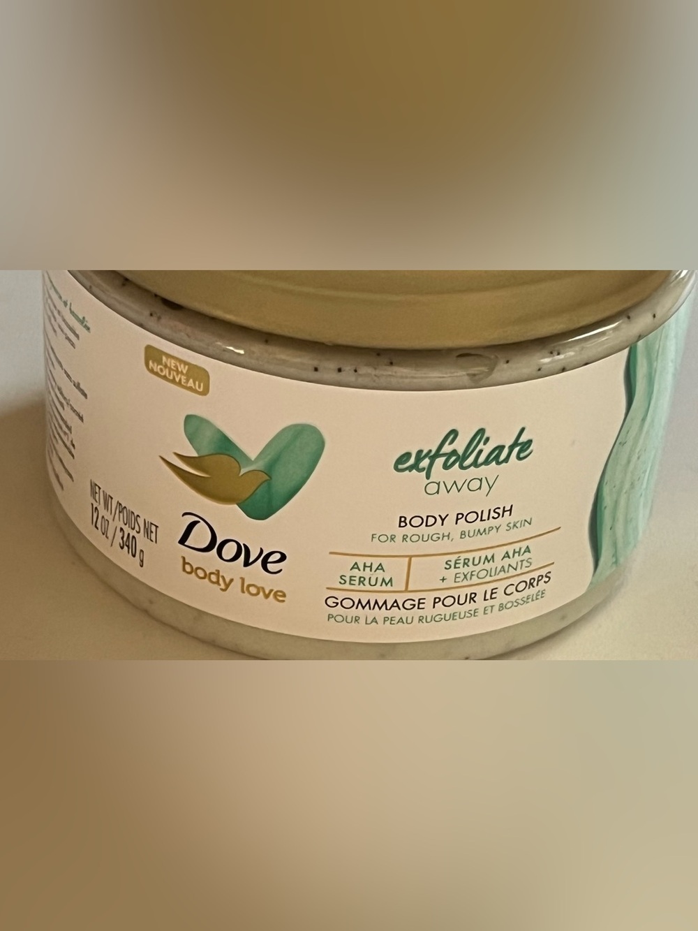 Dove Body Love Exfoliate Away Body Polish Full Size 12 Ounce Jar Brand New